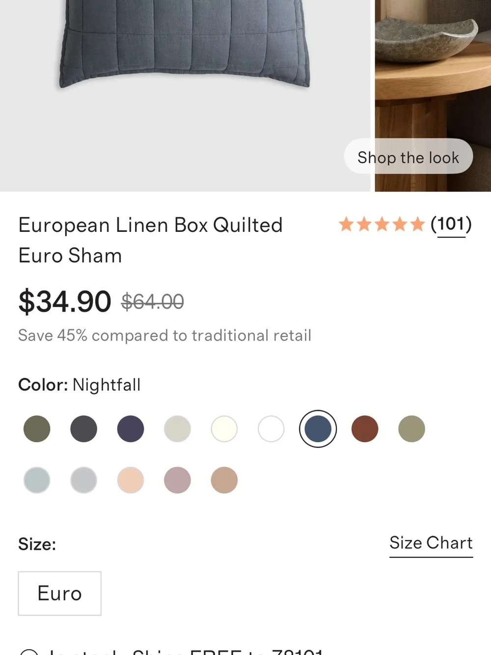 Nightfall European Linen Box Euro Sham Set - Retail $70